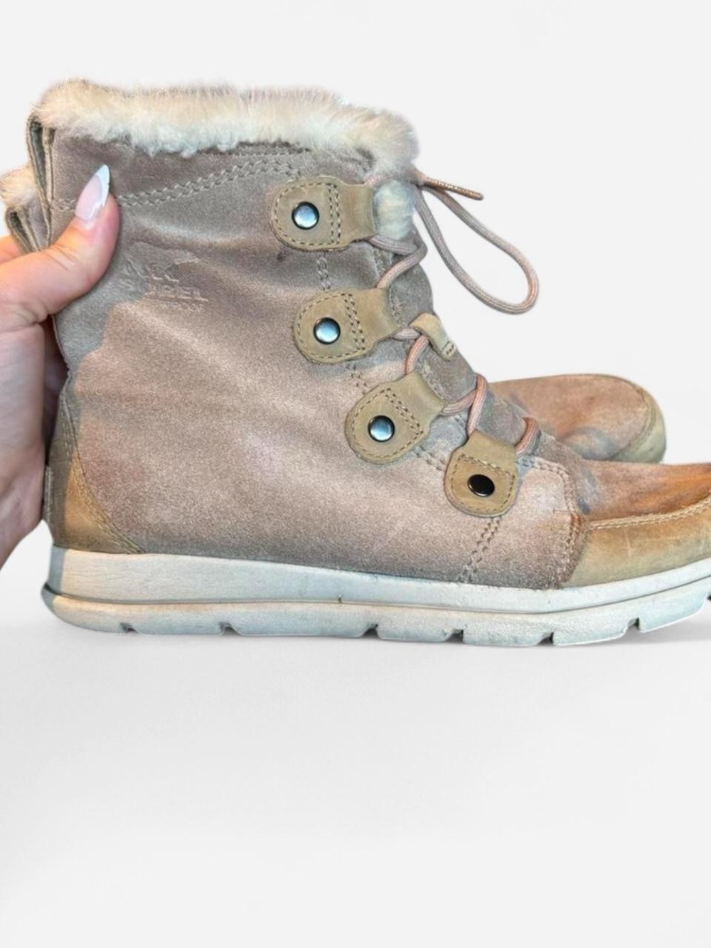 Sorel Explorer Joan Waterproof Winter Boots Size 10 Suede Faux Fur - Picture 3 of 8